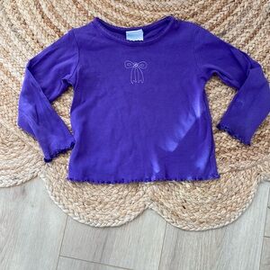 Okie Dokie Girls Purple ruffle hem Long Sleeve T-Shirt Embroidered Bow